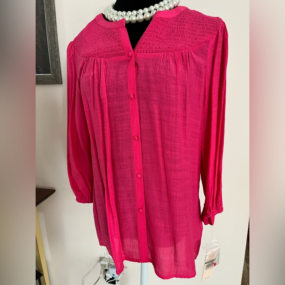 Nanette Lepore Hot Pink Button-Front Blouse